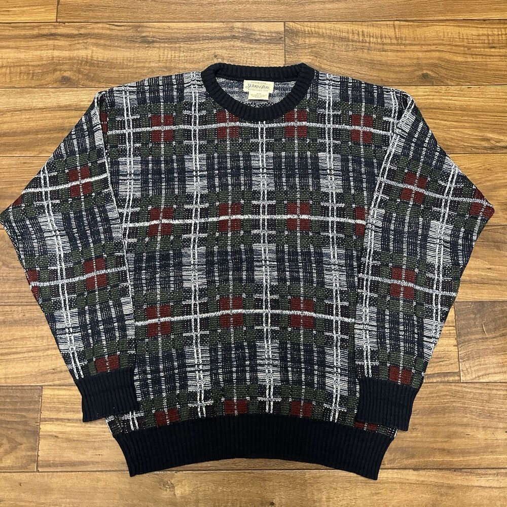 Vintage St Johns Bay Sweater Mens Medium Geometric Cable Knit  Retro 90s